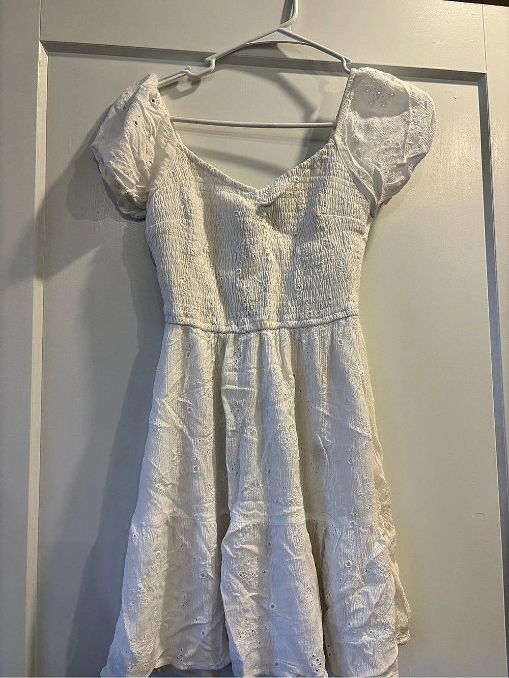 Hollister White Smocked Eyelet Mini Dress Size XS